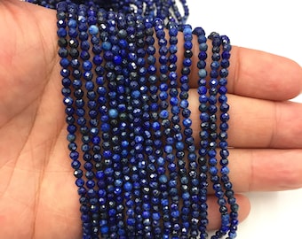 Natural Blue Lapis Lazuli Small Size Faceted Round Beads Energy Gemstone DIY Jewelry Making Design for Bracelet AAAAA Quality 2mm 3mm 4mm