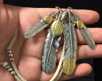 【HURLEY BURLEY】Feather Necklace シルバー×ゴールド 名入れ Japan Takahashi Goro Silver Feather Leather Necklace