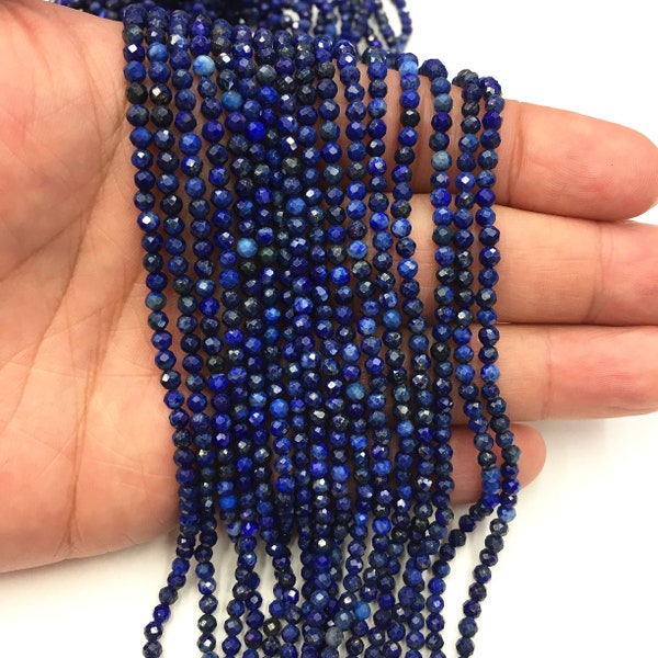 Natural Blue Lapis Lazuli Small Size Faceted Round Beads Energy Gemstone DIY Jewelry Making Design for Bracelet AAAAA Quality 2mm 3mm 4mm