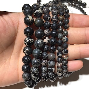 Natural Black Imperial Sediment Jasper Round Beads Healing Gemstone Loose Bead DIY Jewelry Making for Bracelet Necklace AAA Quality 6mm 8mm