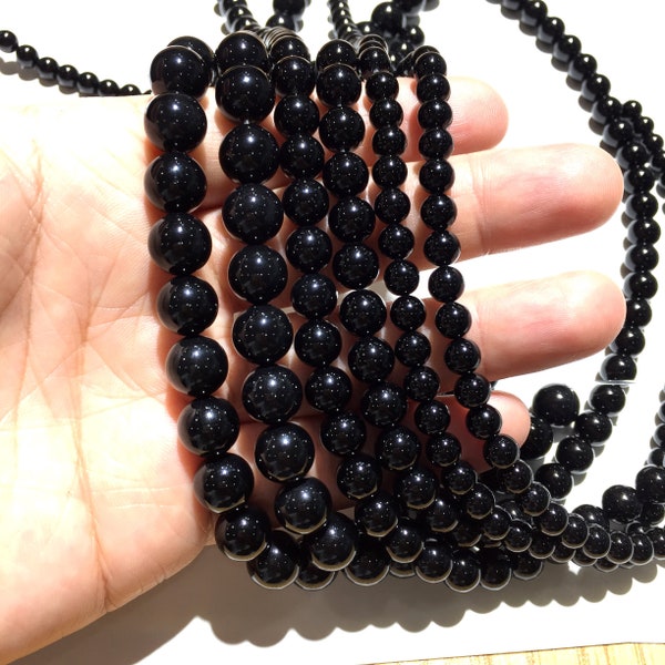 Natural Black Onyx Round Stone Beads Healing Gemstone for Bracelet Necklace DIY Jewelry Making & Beadwork Design AAA Quality 6mm 8mm 10mm