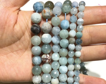 Natural Aquamarine Faceted Round beads Healing Energy Gemstone Loose Beads DIY Jewelry Making Design for Bracelet AAA Quality 4mm 6mm 8mm