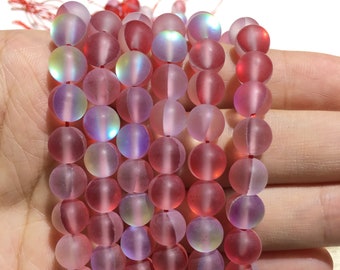 Red AB Crystal Quartz Matted Round Gemstone Loose Beads Necklace for Jewelry Making and Design AAA Quality 16inch