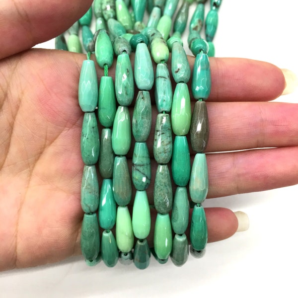 Natural Faceted Chrysoprase Chrysophrase Teardrop Tube Gemstone Loose Beads for Jewelry Making and Fashion Design AAA Quality 16inch