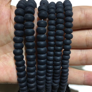 Natural Matte Black Onyx Rondelle Healing & Energy Stone Gemstone Loose Beads for Bracelet Necklace Jewelry Design AAA Quality 4x6mm 5x8mm