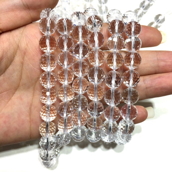 Natural Clear Crystal Quartz Faceted Round beads Fine Cut Loose Beads DIY Jewelry Making Design for Bracelet AAA Quality 6mm 8mm 10mm 12mm