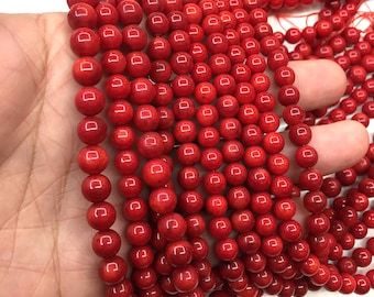 3-4mm Round Red Natural Coral Beads for Jewelry Making DIY Necklace Strand 15"