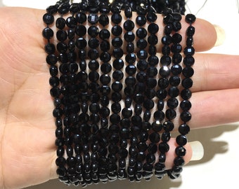 Natural Black Onyx Fine Cut Faceted Long Oval Shape Gemstone Loose Bead Necklace for Jewelry Making and Custom Design AAA Quality 16inch