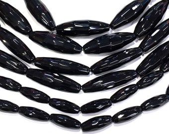 Natural Black Onyx Fine Cut Faceted Long Oval Shape Gemstone Loose Bead Necklace for Jewelry Making and Custom Design AAA Quality 16inch