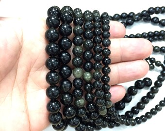 15in Strand 6mm 8mm Gemstone Bead High Quality Obsidian Gemstone Beads Black Obsidian Beads Polished Obsidian Beads