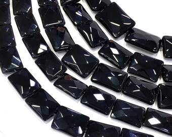 Natural Black Onyx Fine Cut Faceted Long Oval Shape Gemstone Loose Bead Necklace for Jewelry Making and Custom Design AAA Quality 16inch