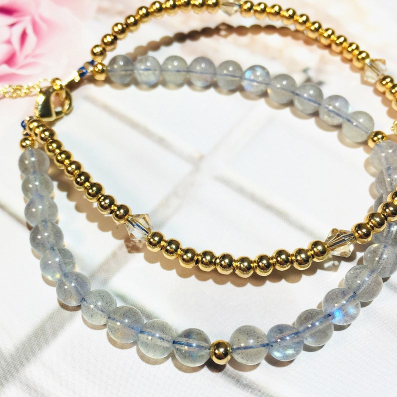 Natural Labradorite Bracelet Healing Energy Bracelet Austrian Crystal Gold Plated Over Brass Bracelet Fashion Design AAA Quality 15CM