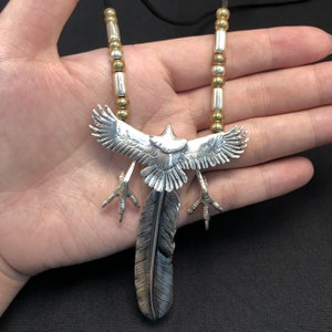 Japan Takahashi Goro Silver Paw Feather Leather Necklace Feather 66x14mm Eagle 30x70mm Retro Sterling 925 Silver Hip Hop style Necklace