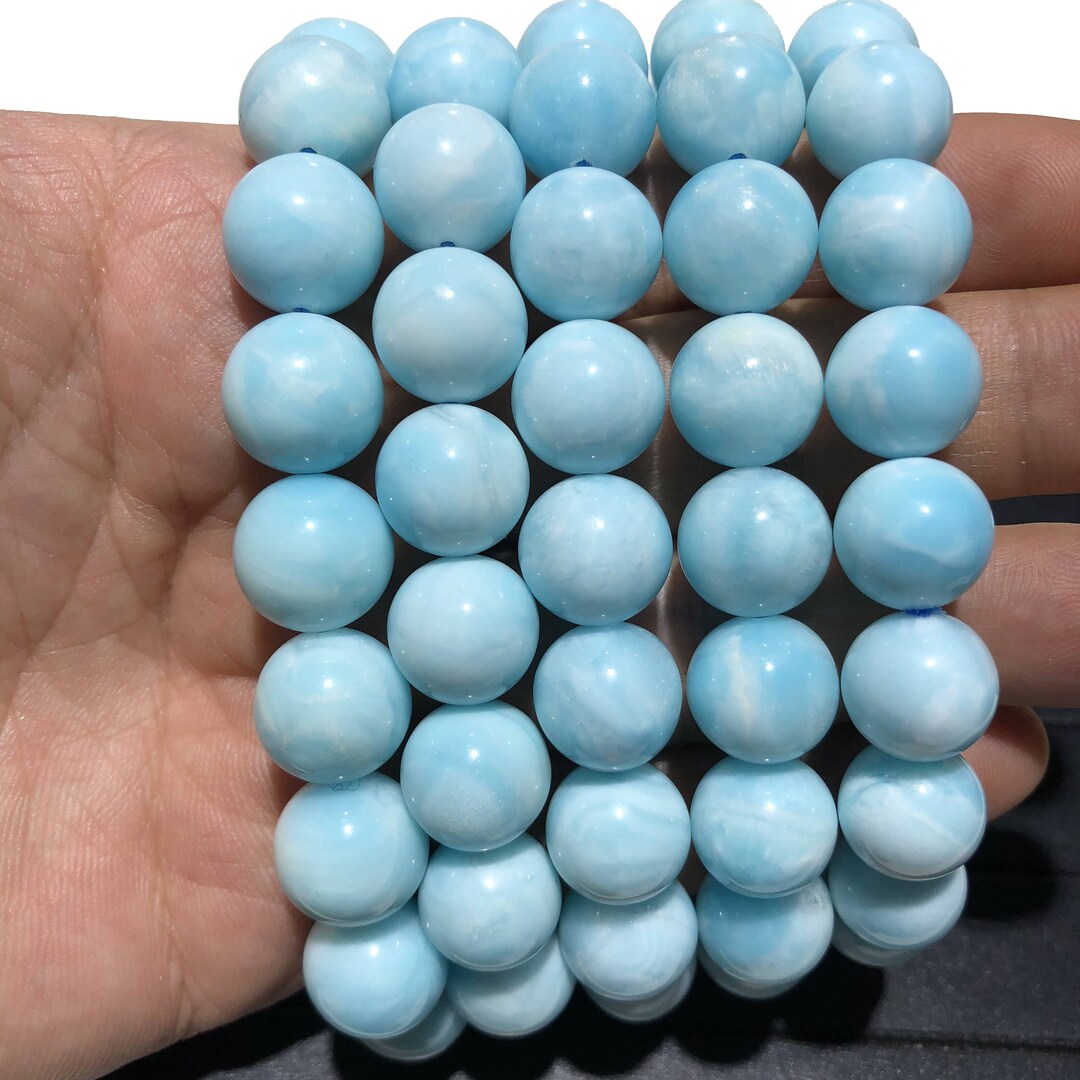 Natural Blue Hemimorphite Bracelet Round Beads Energy Gemstone Loose ...