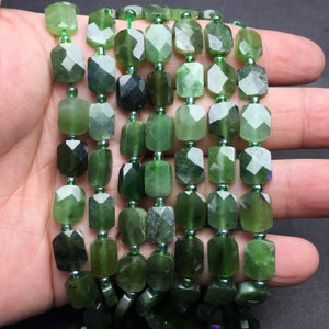 8x10mm Natural Green Jade Beads Faceted Rectangle Beads Healing Gemstone Loose Beads DIY Jewelry Making for Bracelet AAA Quality