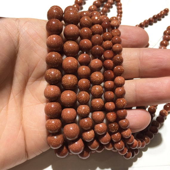 GEM-Inside 6mm Round Brown Gold Sandstone Sand Stone Beads for Jewelry  Making Strand 15