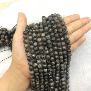Natural cinza yooperlite contas redondas cura energia pedra preciosa contas soltas diy jóias fazendo para pulseira colar qualidade aaa 6mm 8mm 10mm