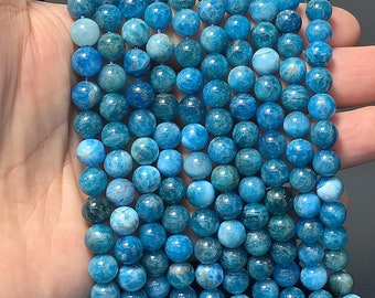 Rare Brazilian Blue Apatite ABCgems Exquisite Color- Grade AA 6mm Tiny Smooth Round Beads for Jewelry Making