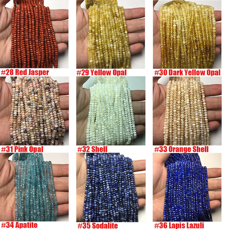 Natural Gemstone Highly Polished Faceted Rondelle Loose Beads for Jewelry Making Design AAAA Quality Amazonite, Garnet, Apatite and so on image 5