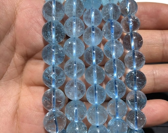 Natural Blue Topaz  Bracelet Round Beads Healing Energy Gemstone Loose Beads Bracelet for Jewelry Making Fashion Design AAA Quality 7.5inch