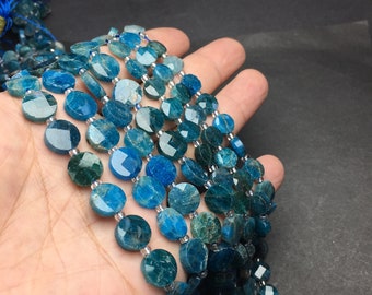 Natural Blue Apatite Beads Faceted Coin Beads Healing Gemstone Loose Beads DIY Jewelry Making for Bracelet AAA Quality 8MM 10MM