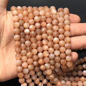 Natural Peach Moonstone Round Smooth Beads Healing Gemstone Loose Beads DIY Jewelry Making for Bracelet Necklace AAAA Quality 6mm 8mm 10mm