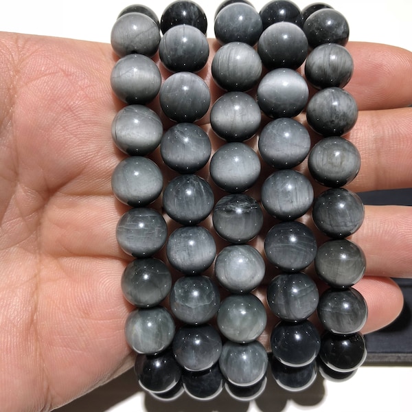 Natural Gray Eagle Eye Bracelet Round Beads Energy Gemstone Loose Beads Bracelet for Jewelry Making Fashion Design AAA Quality  7.5inch 8mm
