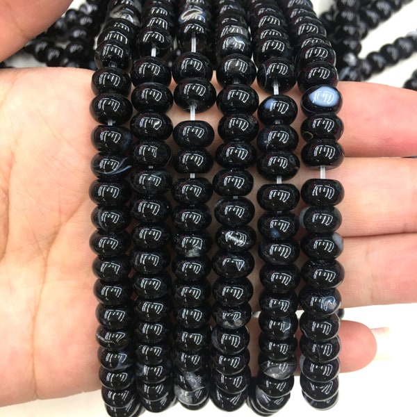 Natural Black Strip Agate Rondelle Healing & Energy Stone Gemstone Loose Beads for Bracelet Necklace Jewelry Design AAA Quality 4x6mm 5x8mm