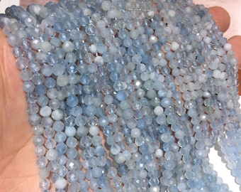 Natural Small Size Aquamarine Faceted Round Beads Energy Gemstone Loose Beads DIY Jewelry Making Design for Bracelet AAA Quality 2mm 3mm 4mm