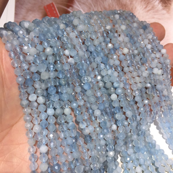 Natural Small Size Aquamarine Faceted Round Beads Energy Gemstone Loose Beads DIY Jewelry Making Design for Bracelet AAA Quality 2mm 3mm 4mm