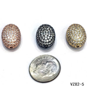 10x14mm CZ Micro Pave Oval Charm or Bracelet Spacer, Cubic Zirconia Pave Bead Rhodium Gunmetal Bead For Jewelry Design & Jewelry making