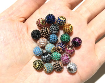 5 Pieces 16mm Gold Plated CZ Micro Pave Round Beads For Jewelry Making