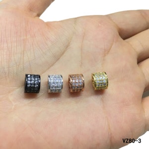 8x8mm CZ Micro Pave Coin Charm and Bracelet Spacer Cubic Zirconia Pave Bead Rhodium Gunmetal Bead For Jewelry Design 1MM Hole Size