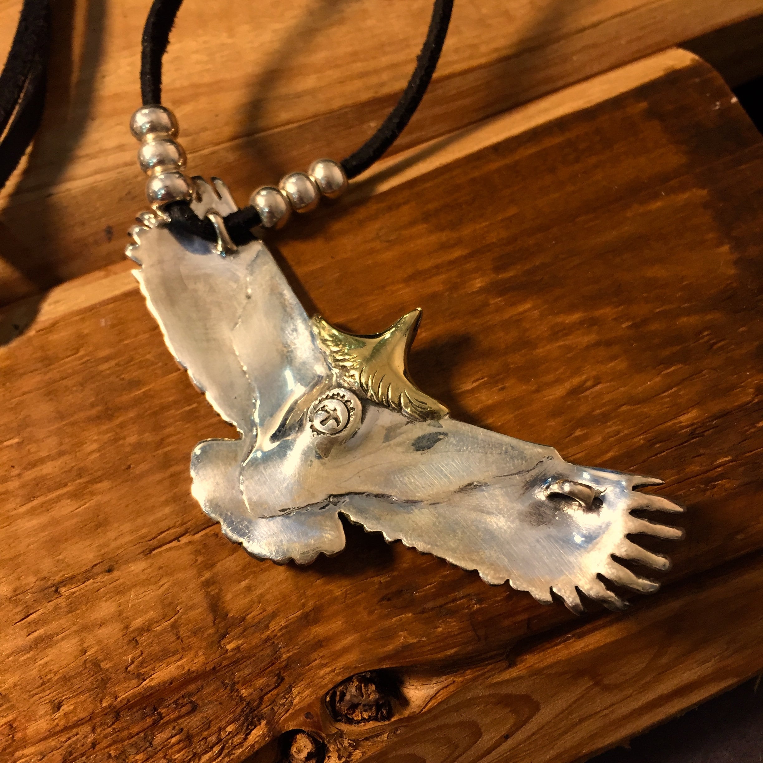 Japan Takahashi Goro Silver Eagle Necklace Eagle 30x70mm Leather