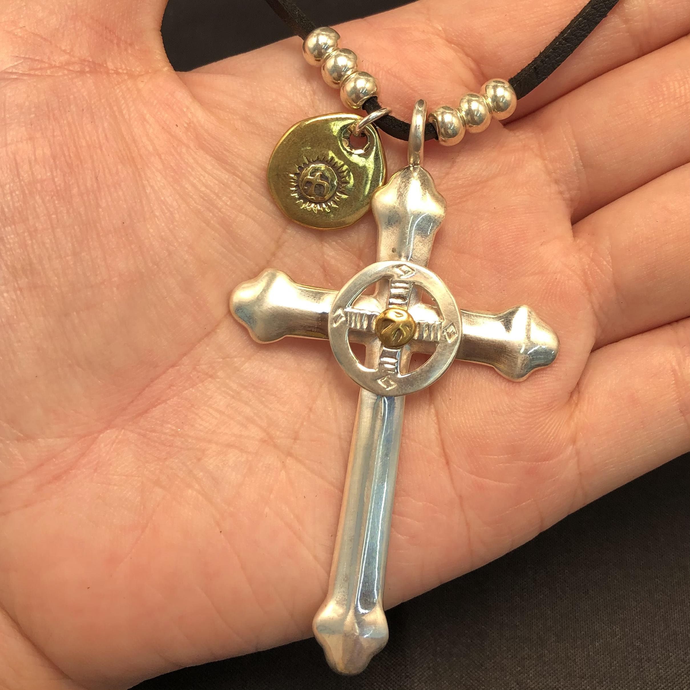 アクセサリー boy Japan Takahashi Goro White Silver Crucifix Pendant Leather