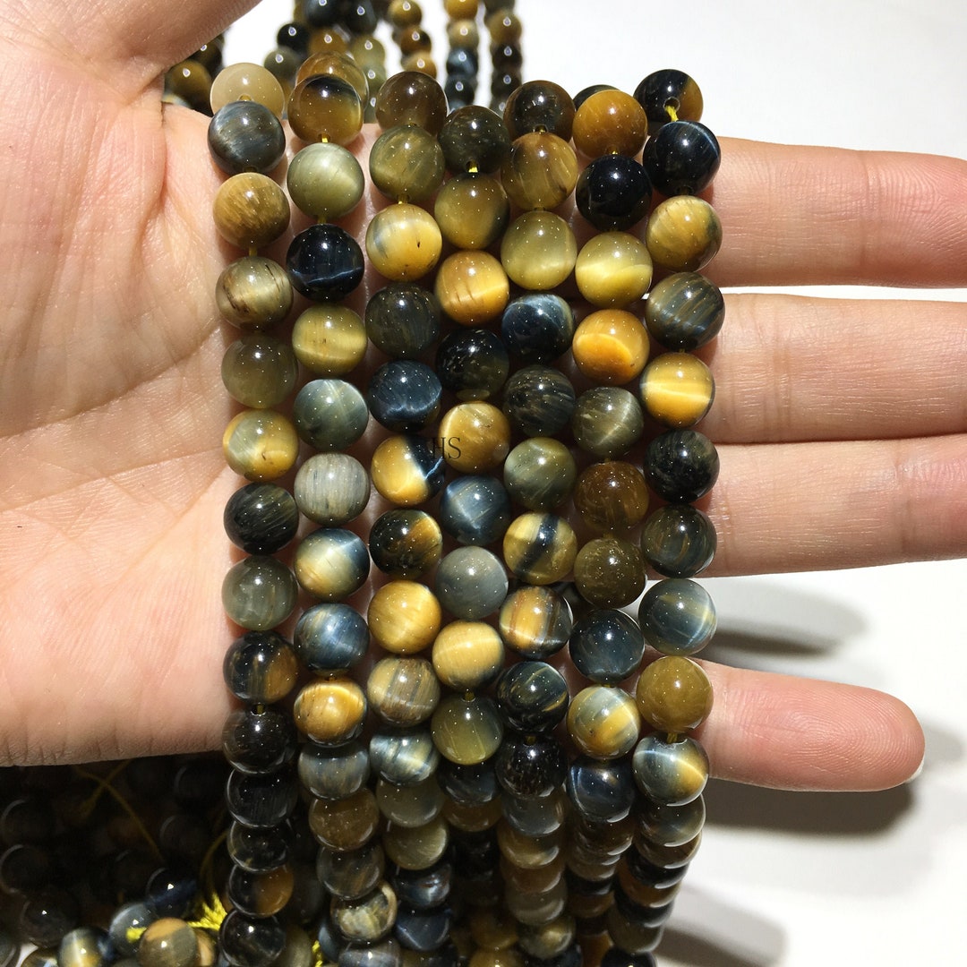 NUKAYAI 60pcs Green Tiger Eye Beads - 8mm Round Natural Stone Beads For Jewelry Making