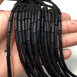 Natural Black Lava Tube Round Shape Beads Healing Energy Gemstone Loose Beads DIY Jewelry Making Design for Bracelet AAA Quality 4x13mm