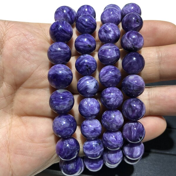 Natural Purple Charoite Bracelet Round Beads Energy Gemstone Loose Beads Bracelet for Jewelry Making Fashion Design AAA Quality 7.5inch