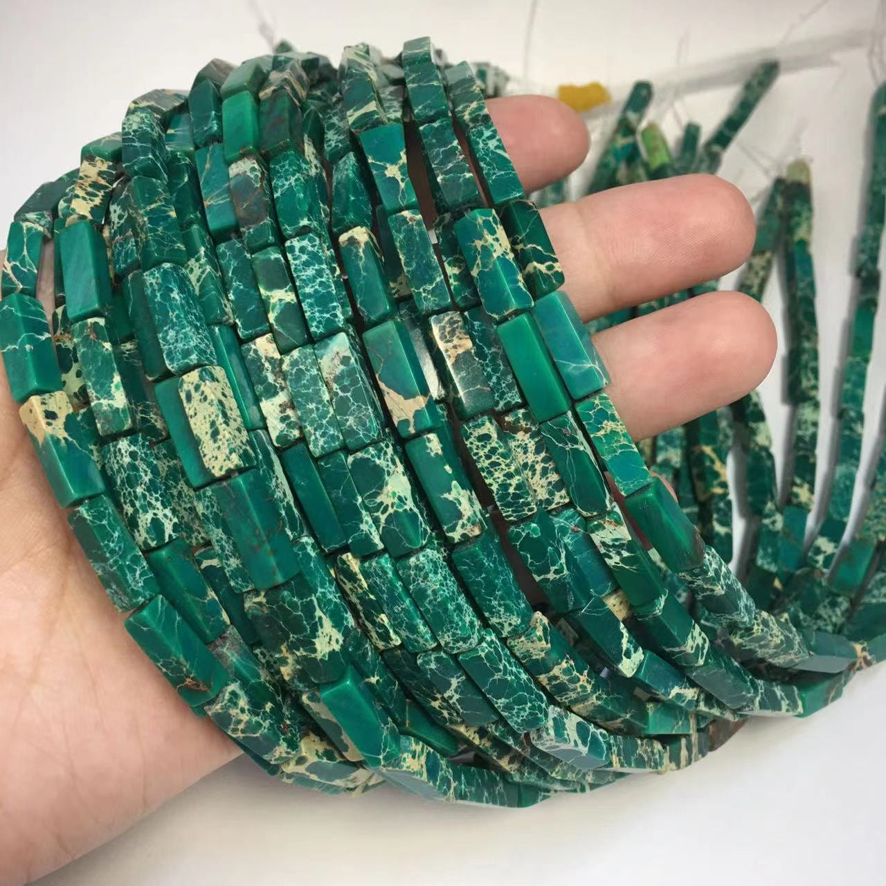 Natural Green Imperial Jasper or Sediment Long Tube Shape 4x13.5mm Gemstone Loose Beads for Jewelry Making & Design AAAA Quality 16inch