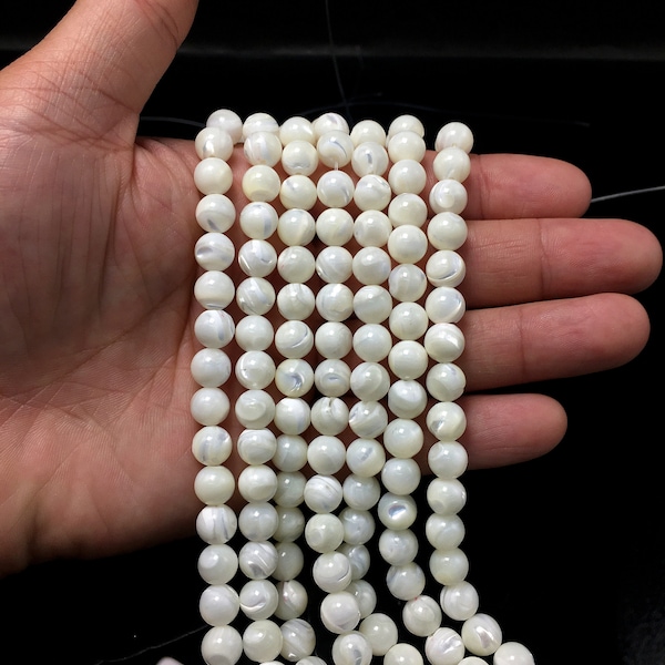 Natural White Mother of Pearl Round Smooth Beads Healing Gemstone Loose Beads DIY Jewelry Making for Bracelet Necklace AAAA Quality 6mm 8mm