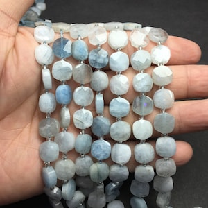 Natural Blue Aquamarine Beads Faceted Square Beads Healing Gemstone Loose Beads DIY Jewelry Making for Bracelet AAA Quality 10MM