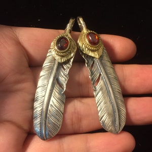1 Pair Japan Takahashi Goro Feathers 66x14mm Red Corundum Retro Silver 925 Sterling Feather DIY Jewelry Marking Design for Necklace Earrings