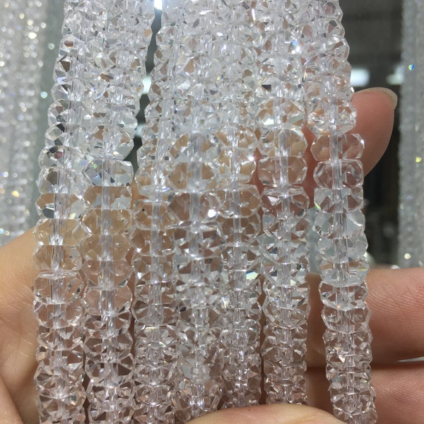 Natural Clear Crystal Quartz Faceted Rondelle Beads Loose Beads DIY Jewelry Making Design for Bracelet Necklace AAA Quality 15.5 inches