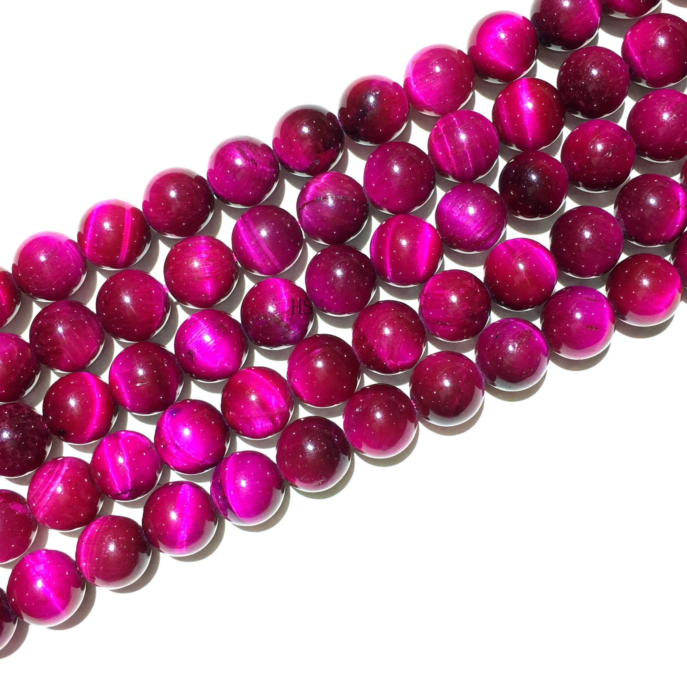 Tiger Eye Beads, Fuchsia Pink, 8mm Round - Golden Age Beads