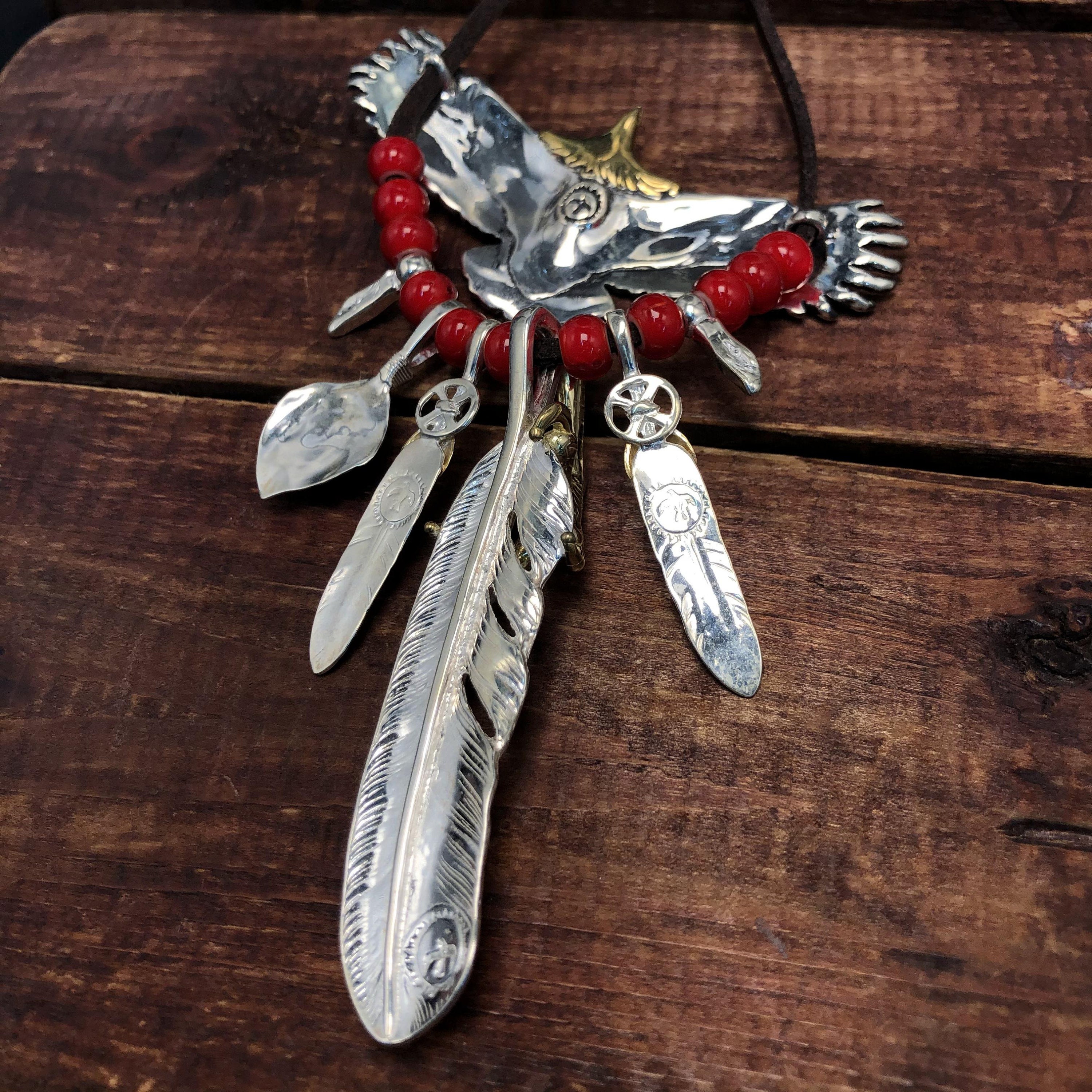 アクセサリー Japanese Leather Stone Feather Necklace アクセサリー