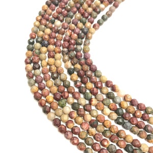 Natural Picasso Jasper Faceted Round Beads Healing Energy Gemstone Loose Beads DIY Jewelry Making Design for Bracelet 4mm AAA Quality 16inch