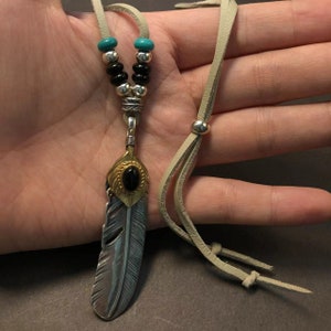 Japan Takahashi Goros Feather Bird Necklace Set Feathers 14x68mm Retro Sterling S925 Silver Leather Chain Hip Hop style Necklace