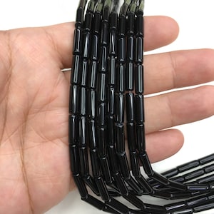Naturliga svarta onyxpärlor i rörform, läkande energi, ädelsten, lösa pärlor, gör-det-själv-smyckestillverkning, design för armband, AAA-kvalitet, 4 x 13 MM
