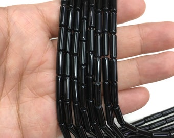 Natural Black Onyx Tube Shape Beads Healing Energy Gemstone Loose Beads DIY Jewelry Making Design for Bracelet AAA Quality 4X13MM