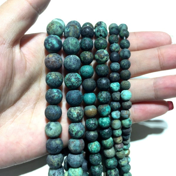 Natural African Turquoise Matte Round beads Energy Gemstone Loose Beads DIY Jewelry Making Design for Bracelet AAA Quality 4mm 6mm 8mm 10mm